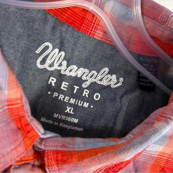 ❤️ Wrangler Retro Red and Blue Plaid Men's Shirt XL - Picture 5 of 12